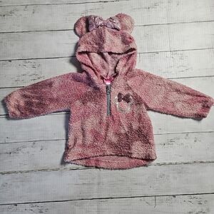 Dinsney Junior Minnie 3/4 Zip Fleece‎ Hoodie With Bow Pink 12 Months